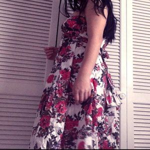 White dress with a pink flowery design